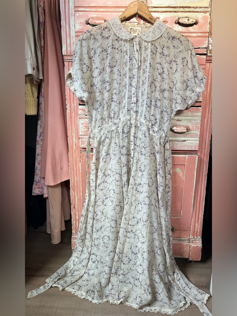 Vintage 70s Rare Gunne Sax By Jessica Ditzy Purple Floral Lace Maxi Dress M/11